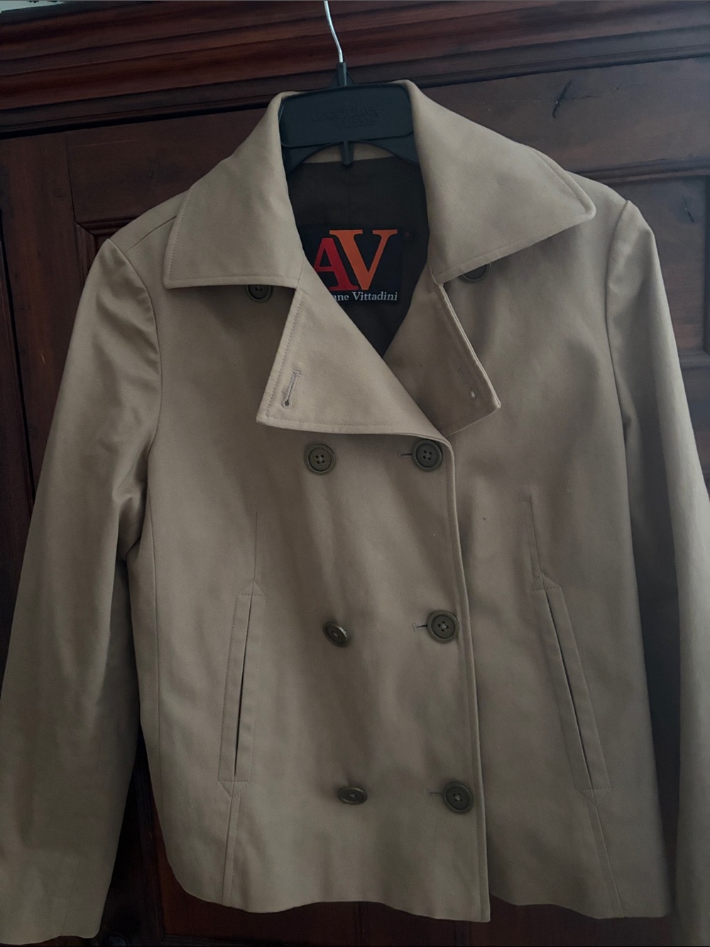 Adrienne Vittadini Double-Breasted Tan Pea Coat